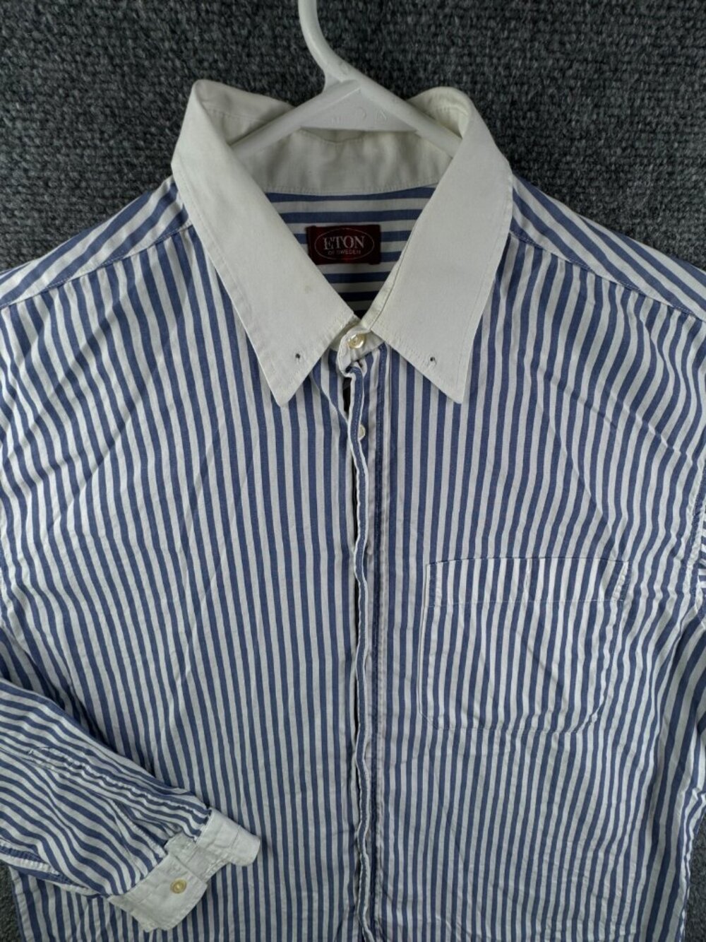 Eton Sweden Striped Blue White Button Up Shirt Cotton Size 16 (41) Long Sleeve